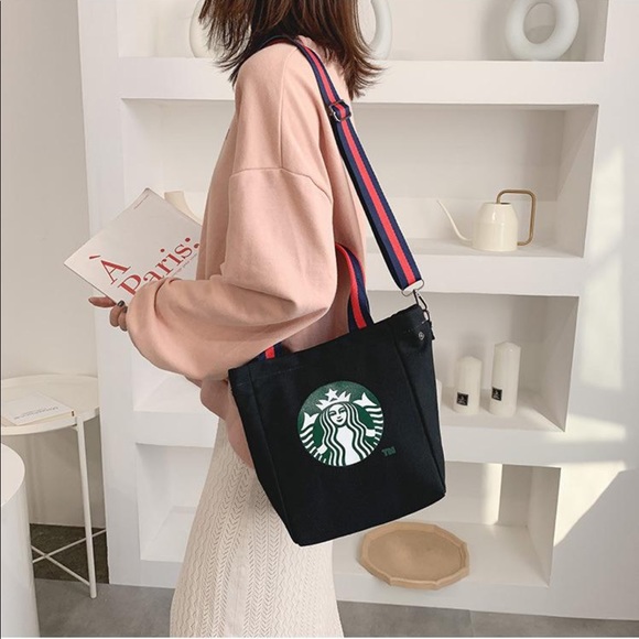 💥$11 - Black Starbucks Canvas Crossbody Bag Purse 👜 - Picture 2 of 2